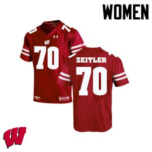Women's Wisconsin Badgers NCAA #70 Kevin Zeitler Red Authentic Under Armour Stitched College Football Jersey RO31D32DA
